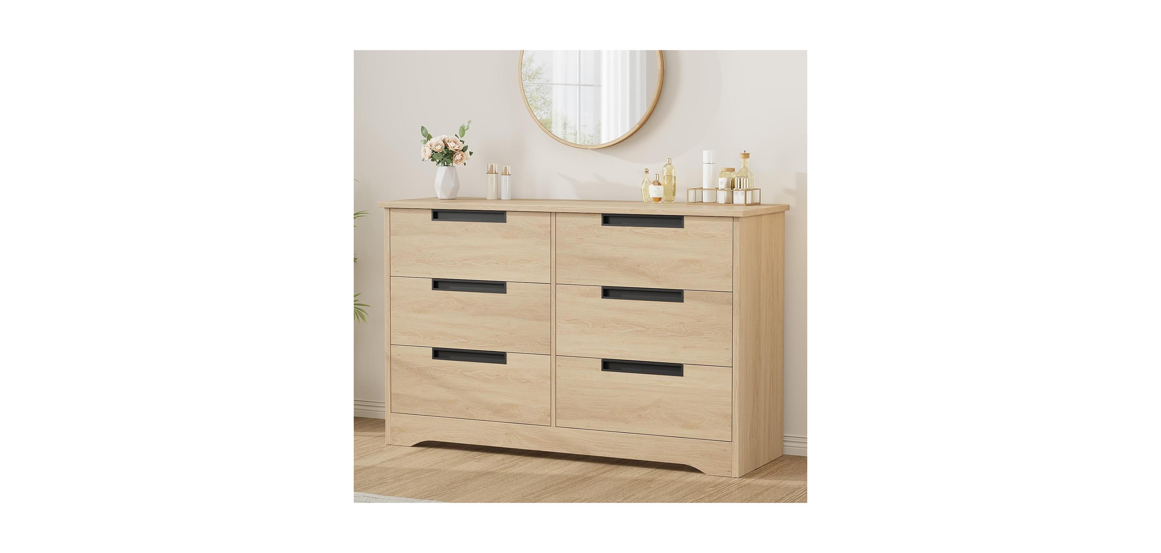 gaomon 6 Drawer Dresser with Embedded Handles, Modern Wooden Chest