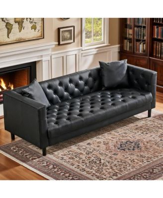 78" Couches for Living Room, Faux Leather Button-Tufted 3 Seater Sofa with 2 Pillows and Deep Seat