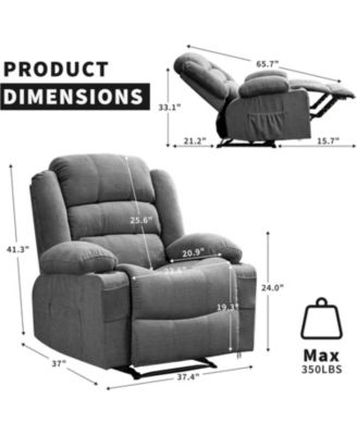 Recliner Chair, Comfy Overstuffed Chair with 3 Reclining Positions, 2 Side Pockets, 2 Front Pockets, Cup Holder