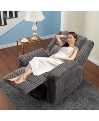 Corduroy Recliner Chair, Manual Recliner Sofa with Handle, Pillow Top Arms, Thick Padding, Side Pocket, 330Lbs Capacity