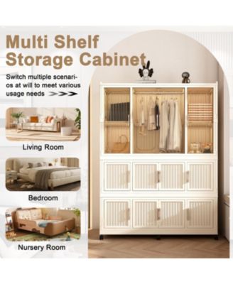 Portable Wardrobe Closet with 12 Magnetic Doors, 1 Hanging Rod & 6 Hangers