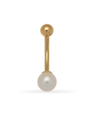 Solid 14k Gold 14G 7mm Cultured Pearl Curved Belly Button Ring