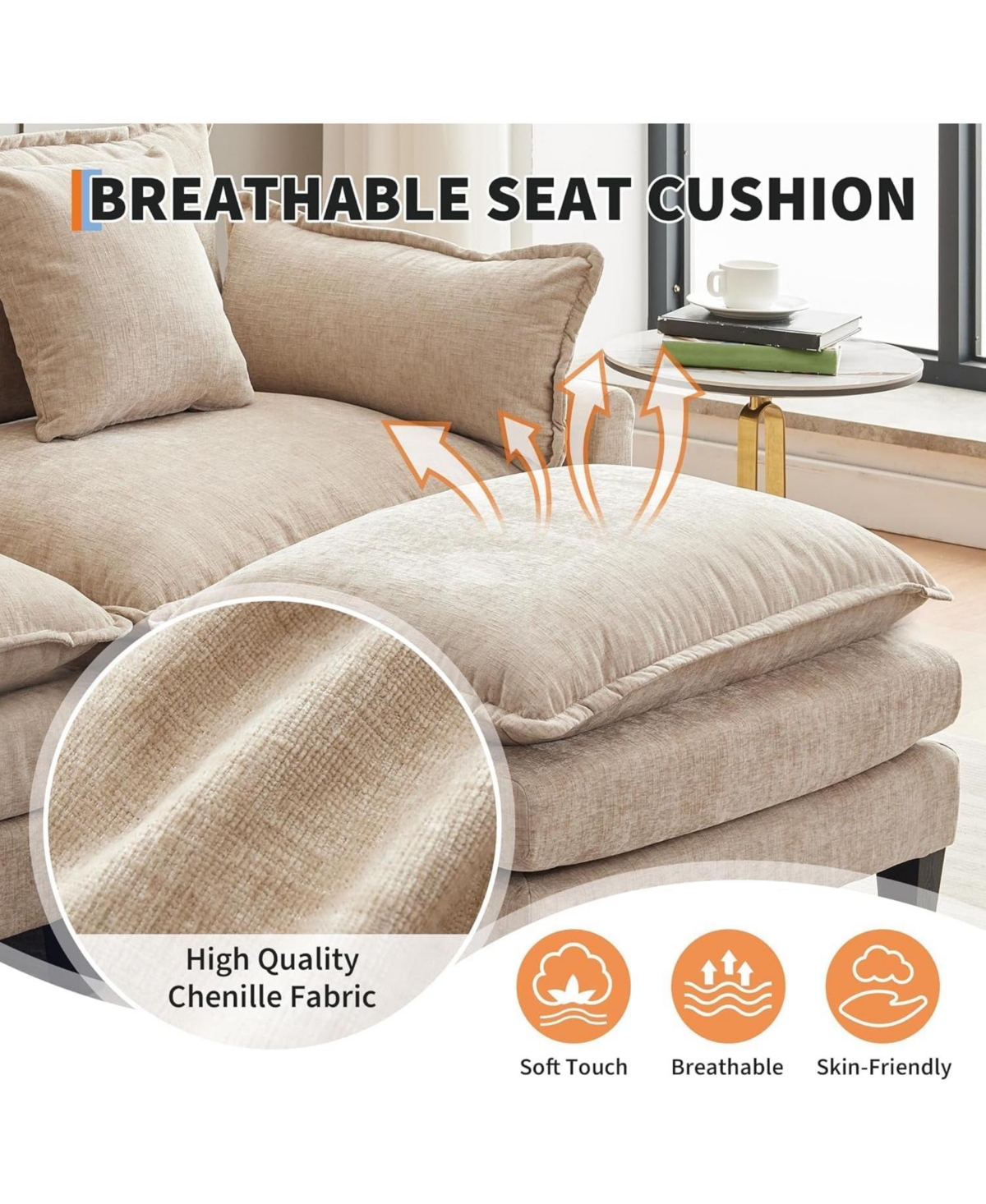 gaomon 112" Modular Sectional Sofa, U-Shape Cloud Couch/Deep Seat/Armrest/Plush Corduroy Fabric, No Assembly Required, Space-Saving