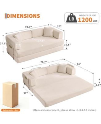 Convertible Couch - 78.7" Folding Sofa Bed with 2 Pillows,   No Assembly Required for Living Room, Bedroom