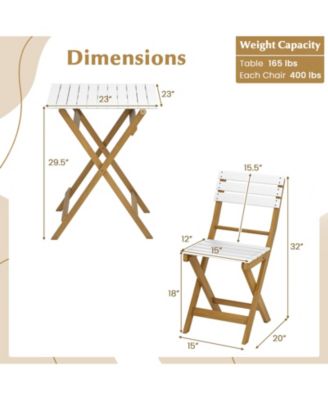 3-Piece Folding Patio Bistro Set w/ Slatted Design Small Outdoor Furniture Set