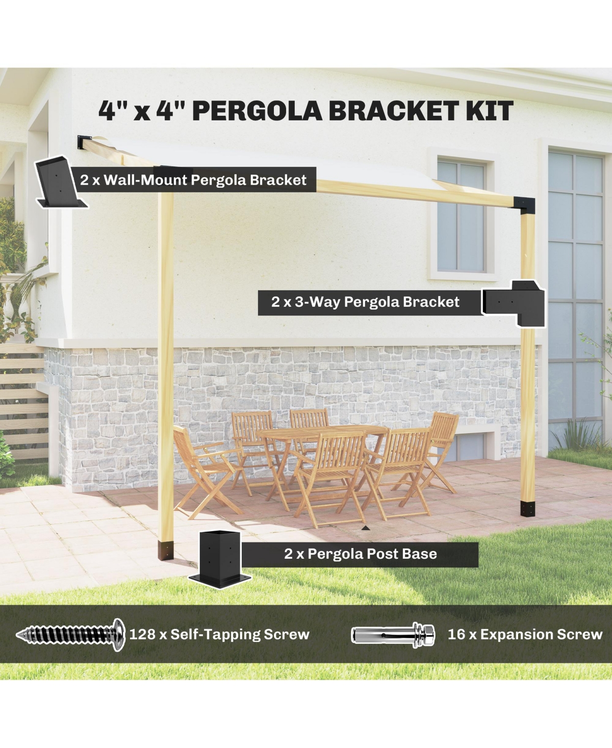 Outsunny Pergola Brackets, 15° Slanted Roof Pergola Bracket Kit,
