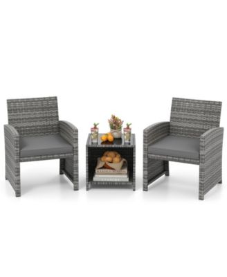 3 Pieces Patio Furniture Set PE Rattan Chairs Set w/ Storage Coffee Table