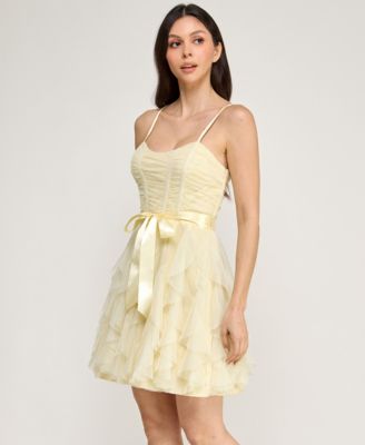 Juniors' Glitter Mesh Spaghetti Strap Short Dress