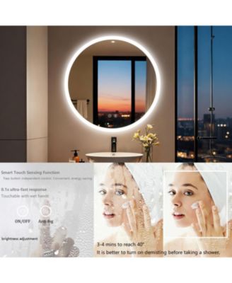 32" Round Led Bathroom Mirror with Lights Wall-Mounted Vanity Mirror