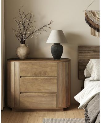 Large Nightstand Set of 2, Oversized Night Stand with 3 Drawers, Slatted Side Design Wood Nightstand, 35" Wide End Tables, Modern Dresser
