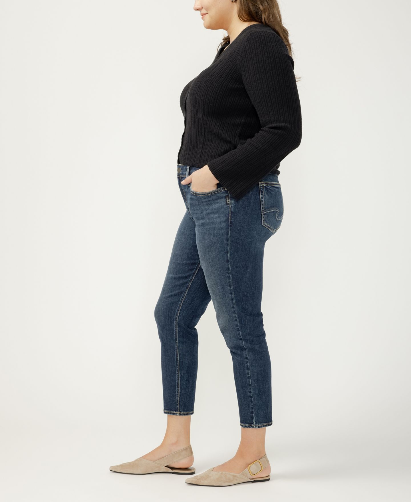Женские джинсы Silver Jeans Co. Plus Size Elyse Skinny Cropped Jeans, цвет: Bonnie — фото 4