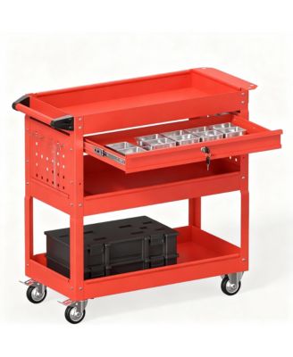 3 Tier Rolling Tool Cart with Drawer & Pegboard, 550 lbs Capacity, Easy Assembly