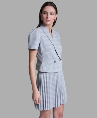 Women's Draped Collar Two-Button Plaid Jacket