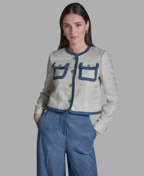 Женские куртки BCBG Shoulder Padding Braided Denim Jacket