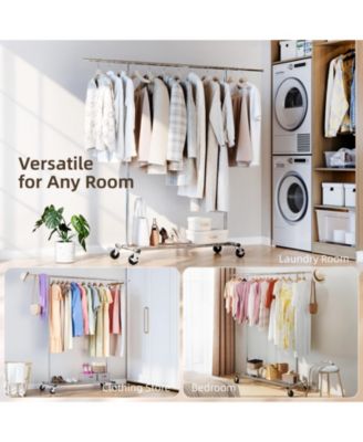 Adjustable Rolling Garment Rack with Extendable Hanging Rod
