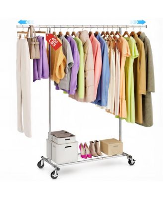 Adjustable Rolling Garment Rack with Extendable Hanging Rod