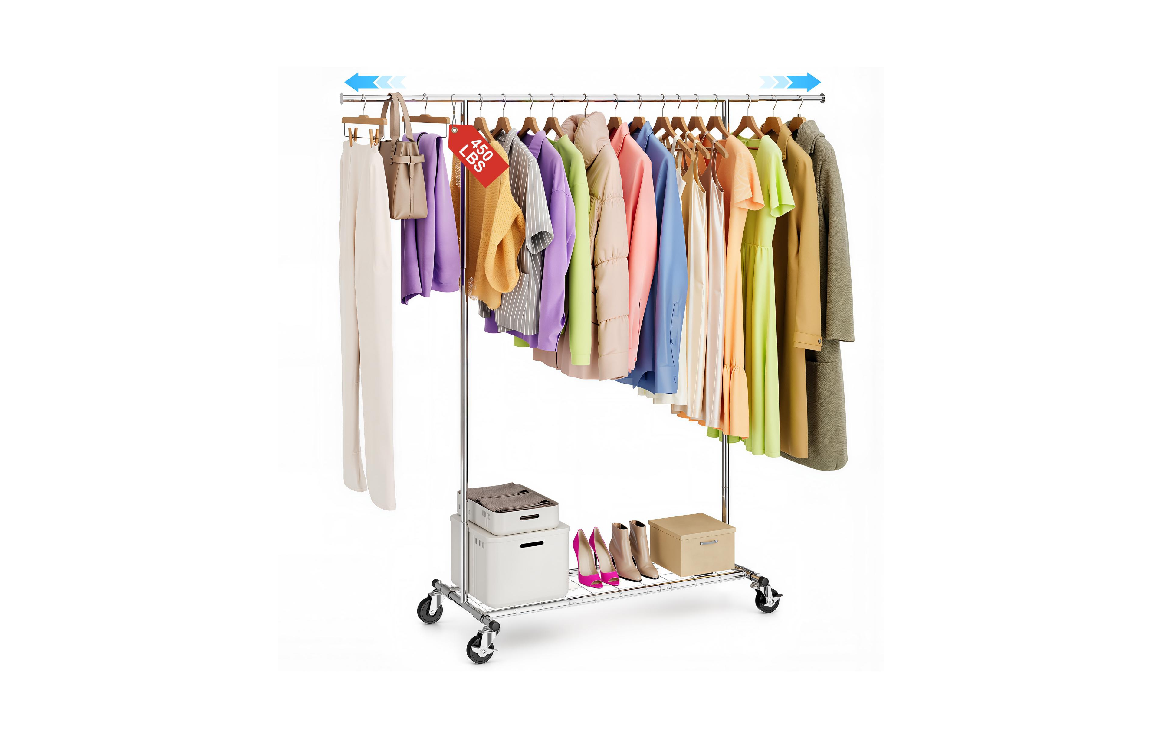 Sugift Adjustable Rolling Garment Rack with Extendable Hanging Rod