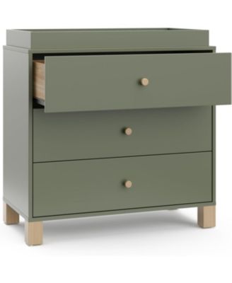 California 3 Drawer Chest With Topper - Olive with Driftwood