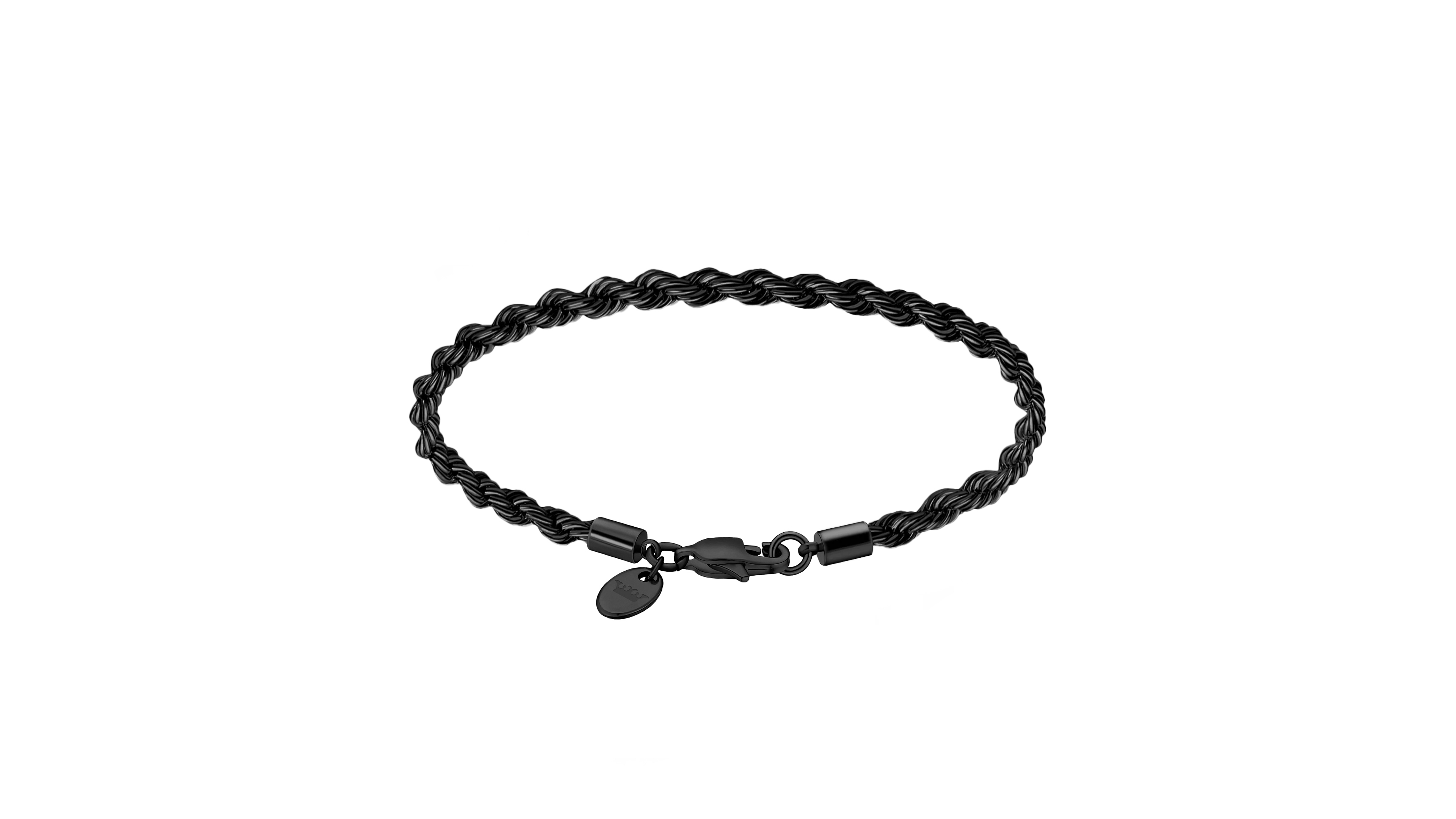Rhona Sutton Men's Stainless Steel Black Plated Twisted Rope Chain Bracelet