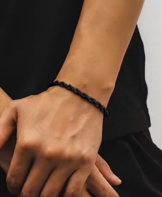 Men's Stainless Steel Black Plated Twisted Rope Chain Bracelet