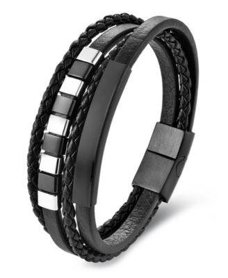 Men's Corvian Band Leather Bracelet in Stainless Steel