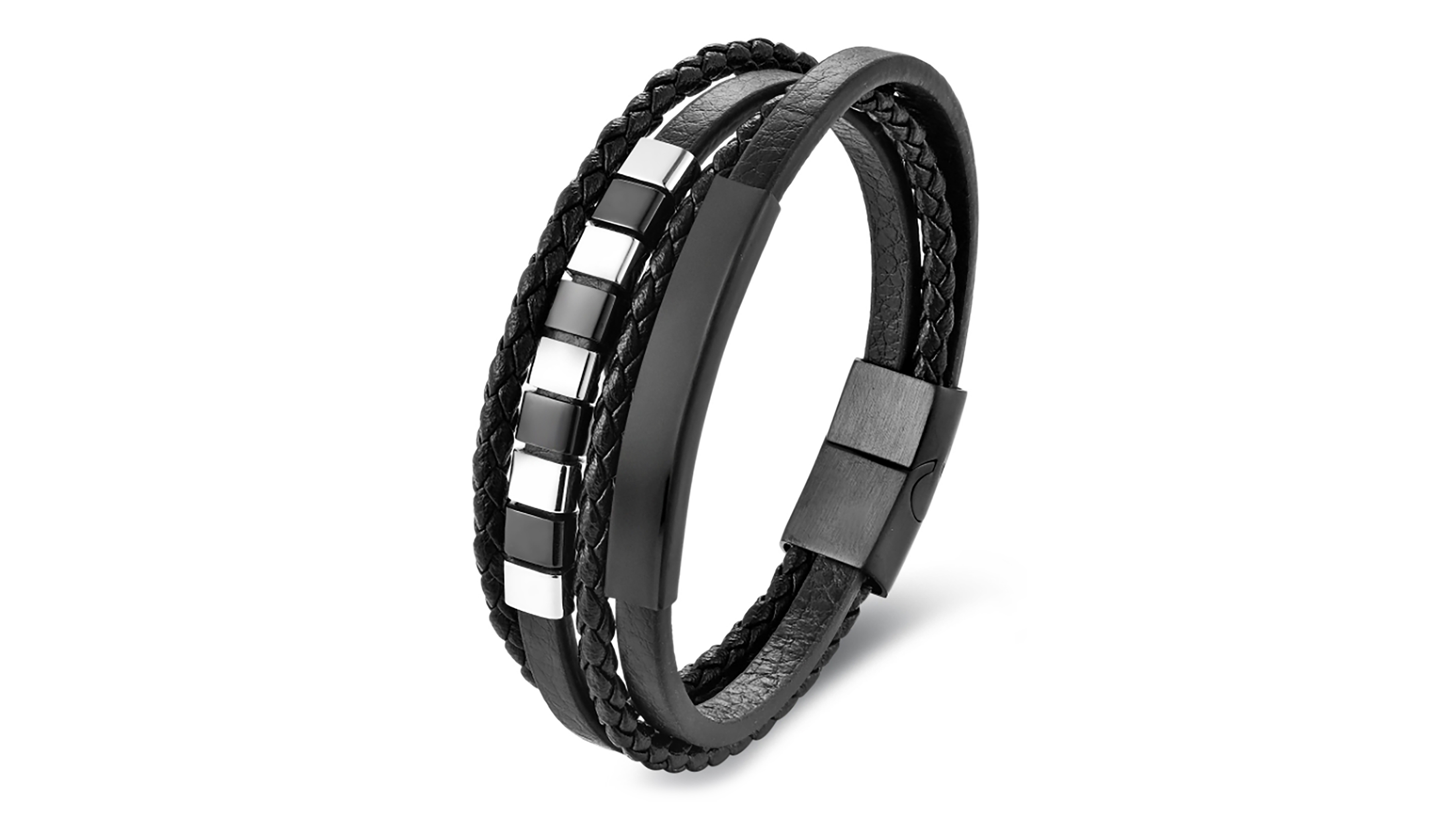 Rhona Sutton Men's Corvian Band Leather Bracelet in Stainless Steel