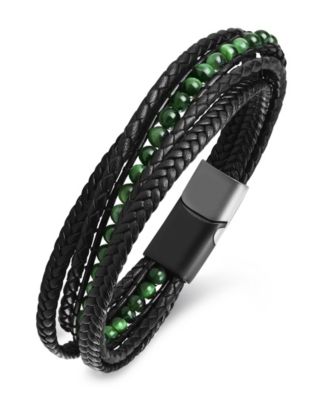 Men's Vero Green Leather Bracelet in Stainless Steel