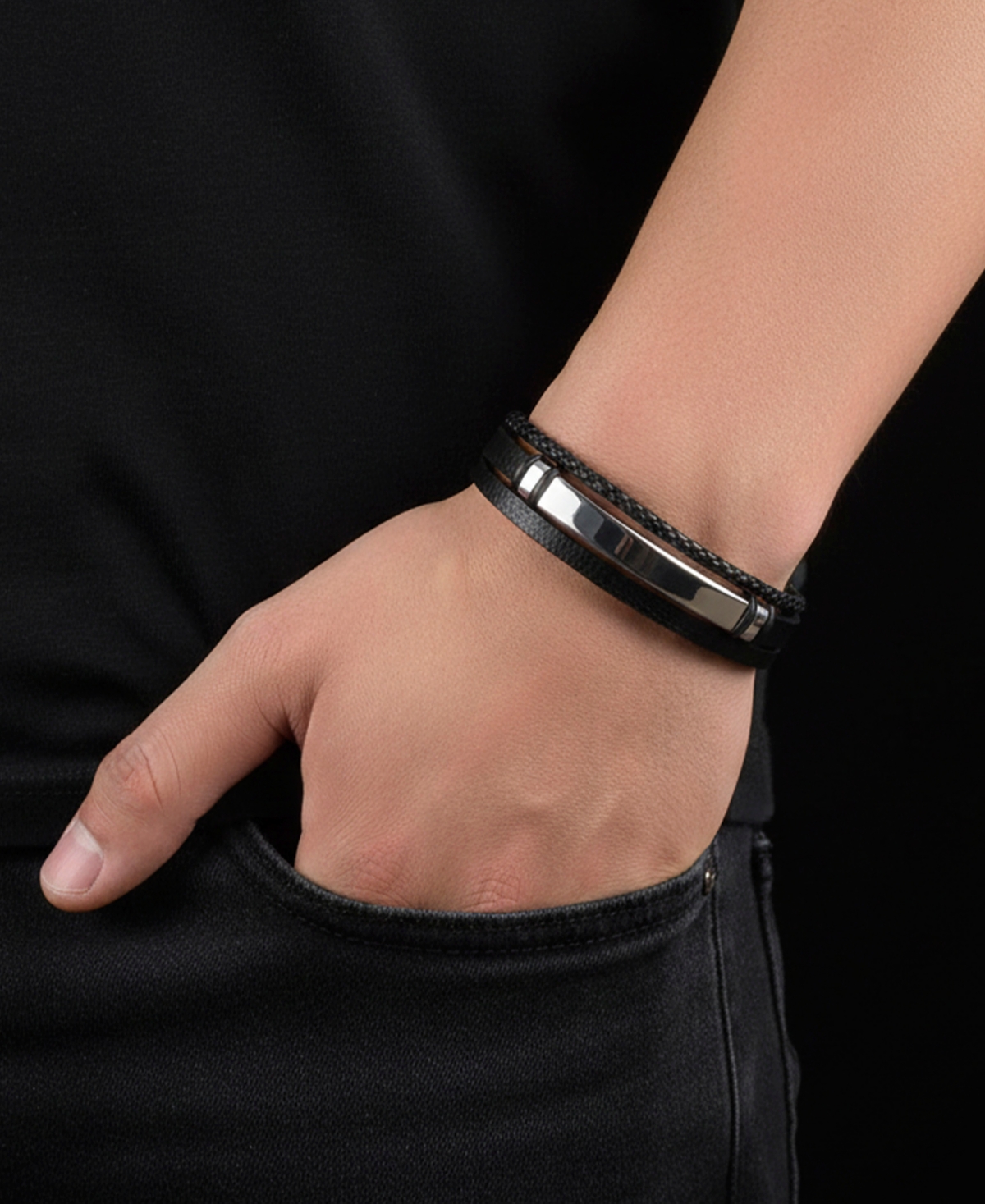 Rhona Sutton Men's Corvian Leather & Stainless Steel Bracelet