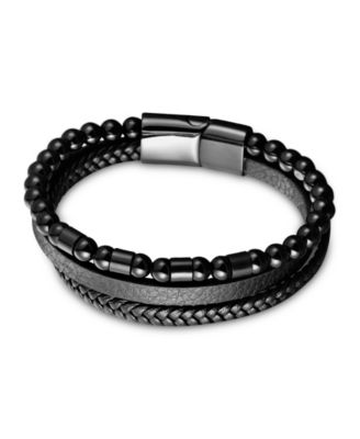Men's Nero Leather & Stainless Steel Bracelet