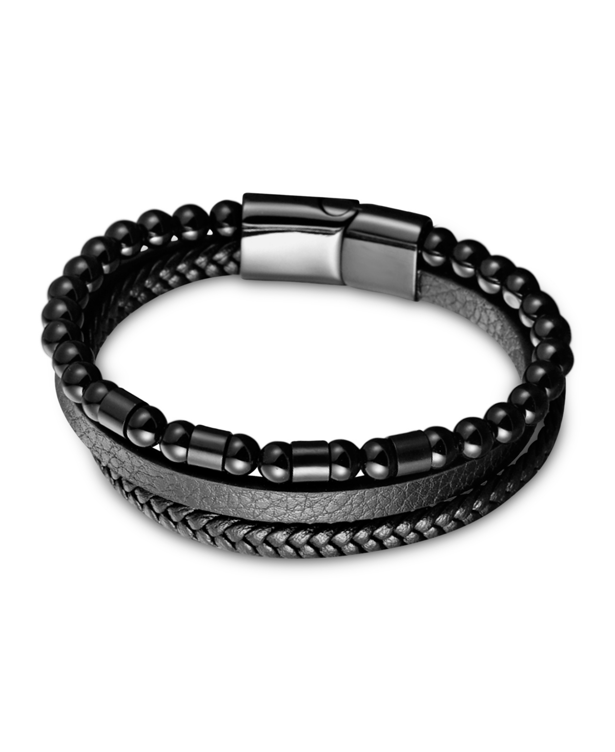 Rhona Sutton Men's Nero Leather & Stainless Steel Bracelet