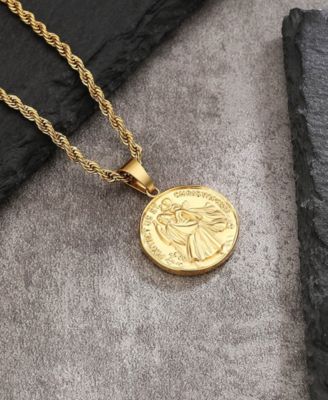 Men's Stainless Steel Coin Pendant Necklace in 18k Gold Plated