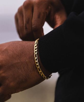 Men's Stainless Steel Figaro Chain Bracelet in 18k Gold Plated