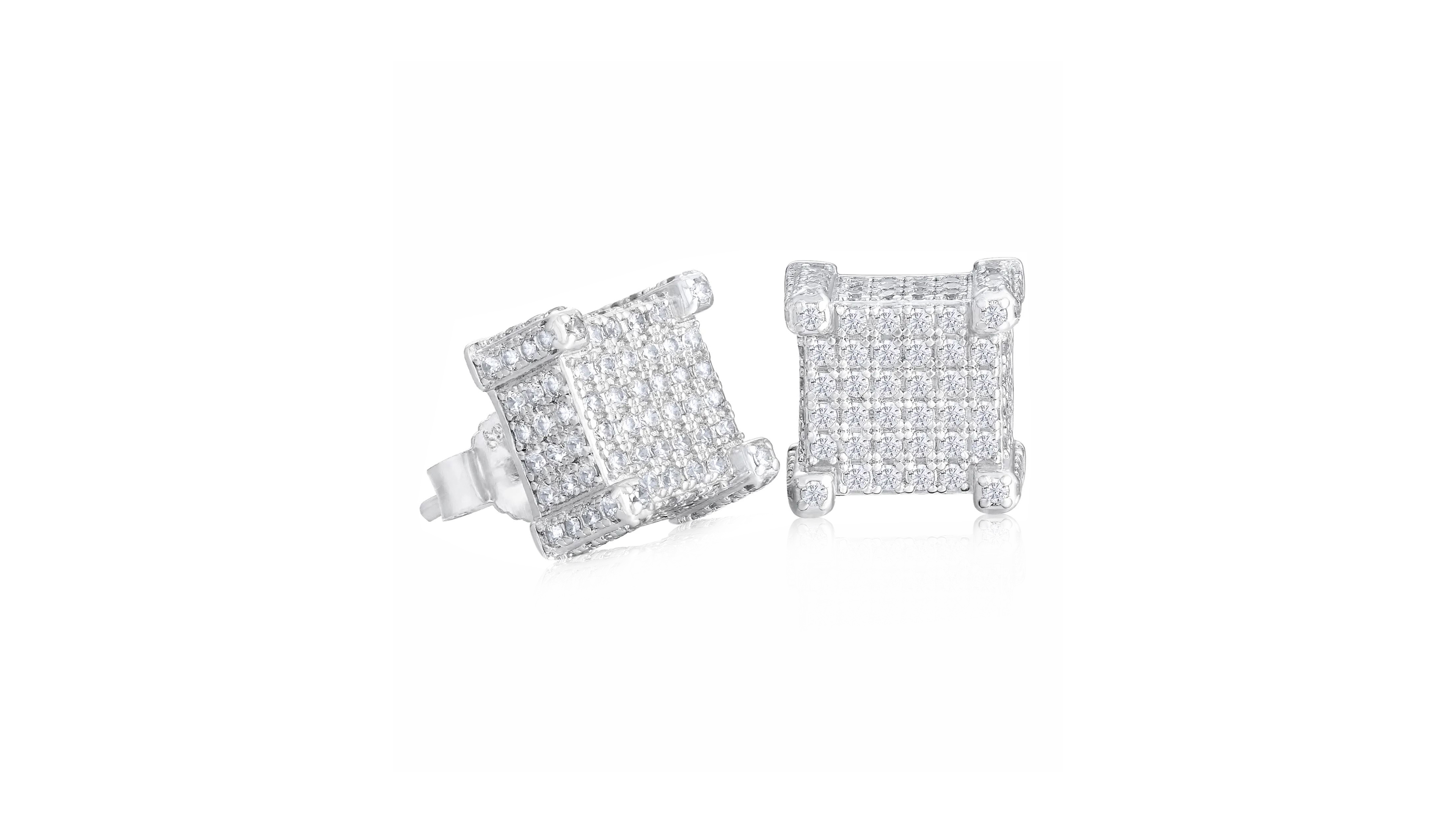 Rhona Sutton Men's Iced Fortress Stud Earrings in Sterling Silver