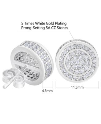 Men's Halo Iced Earrings in 14k White Gold Plated Sterling Silver