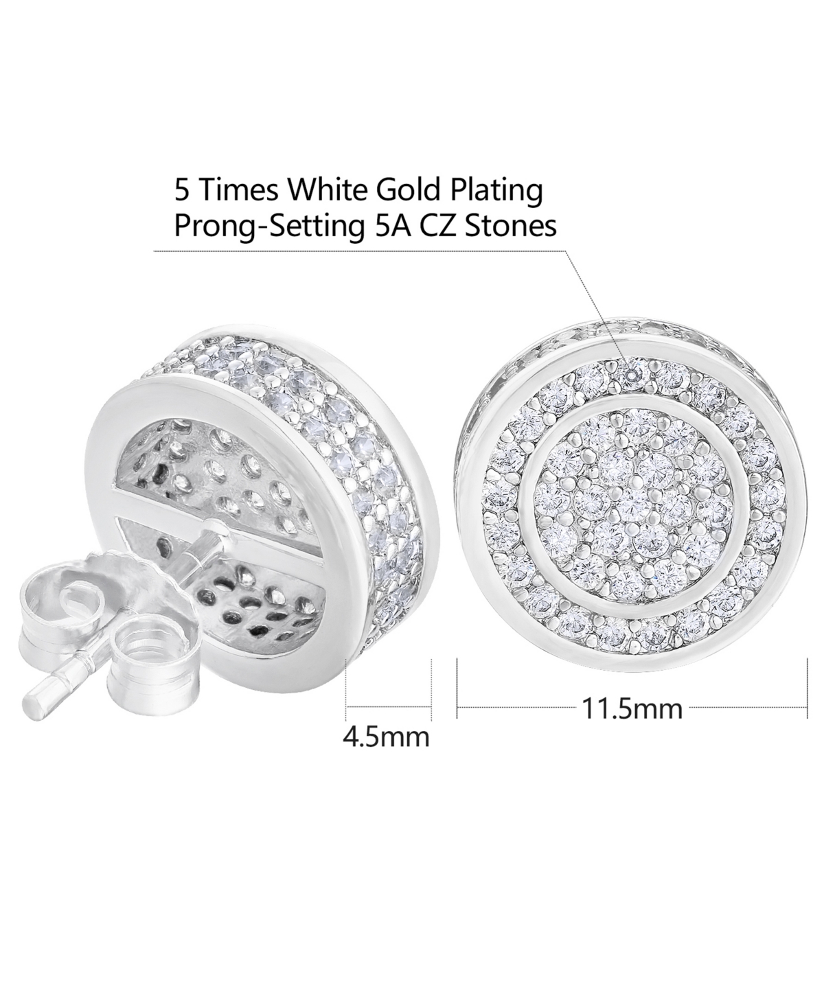 Rhona Sutton Men's Halo Iced Earrings in 14k White Gold Plated Sterling Silver