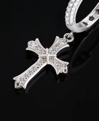 Men's Iced Cross Hoop Earrings in Sterling Silver