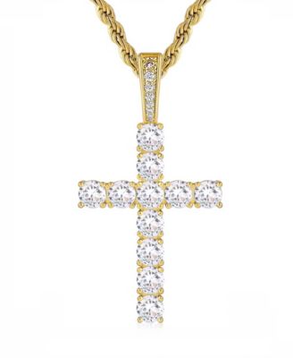 Men's Iced Cross Pendant Necklace in 14k Gold Plated Sterling Silver