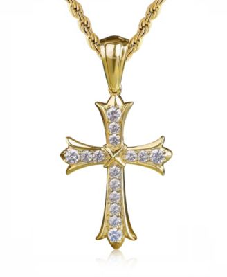 Men's Cross Pendant Necklace in 14k Gold Plated Sterling Silver
