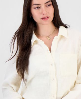 Juniors' Cotton Gauze Shirt