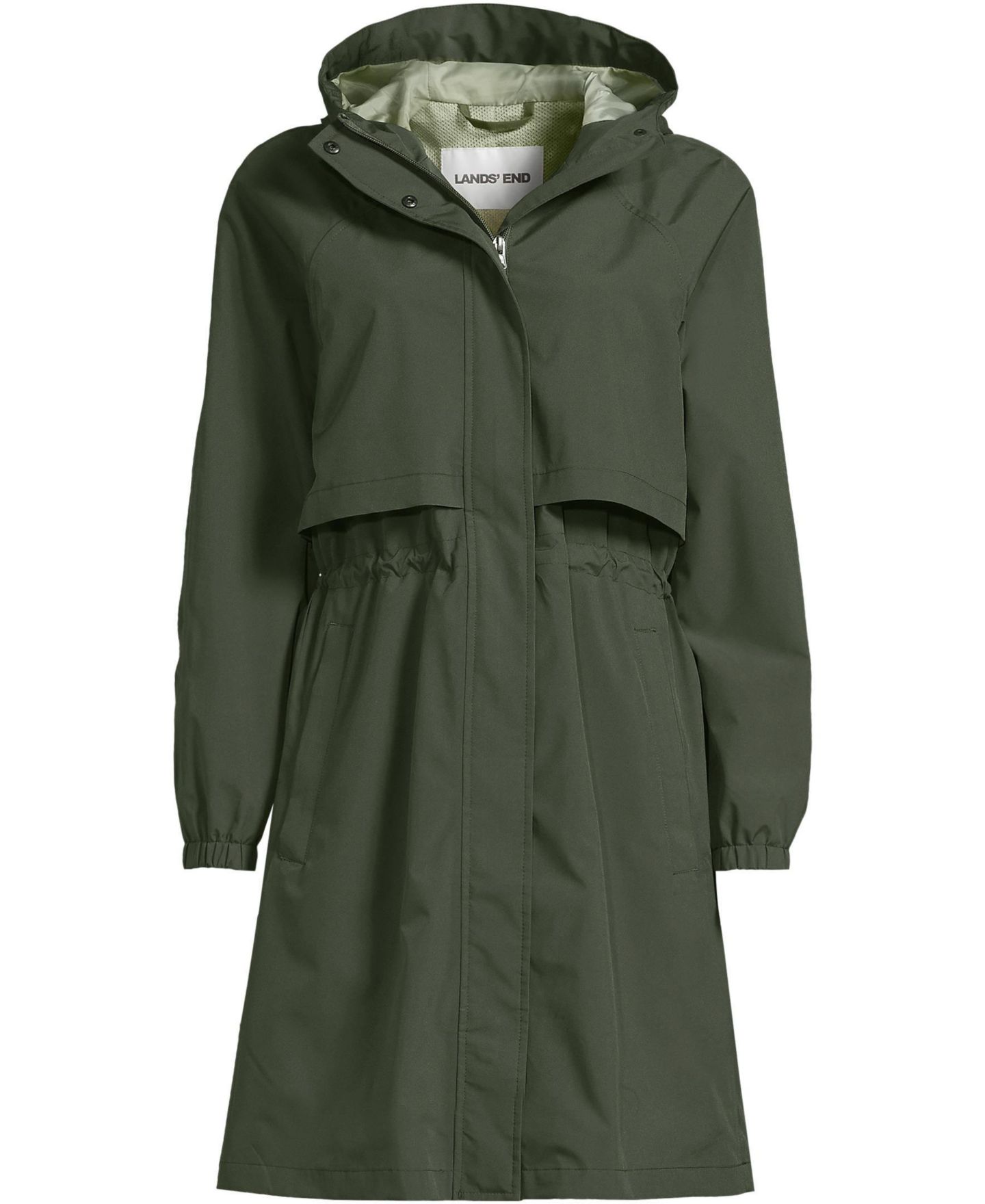 Женские куртки Lands' End Plus Size Squall Packable Long Raincoat, цвет: Оливковый зелёный — фото 3