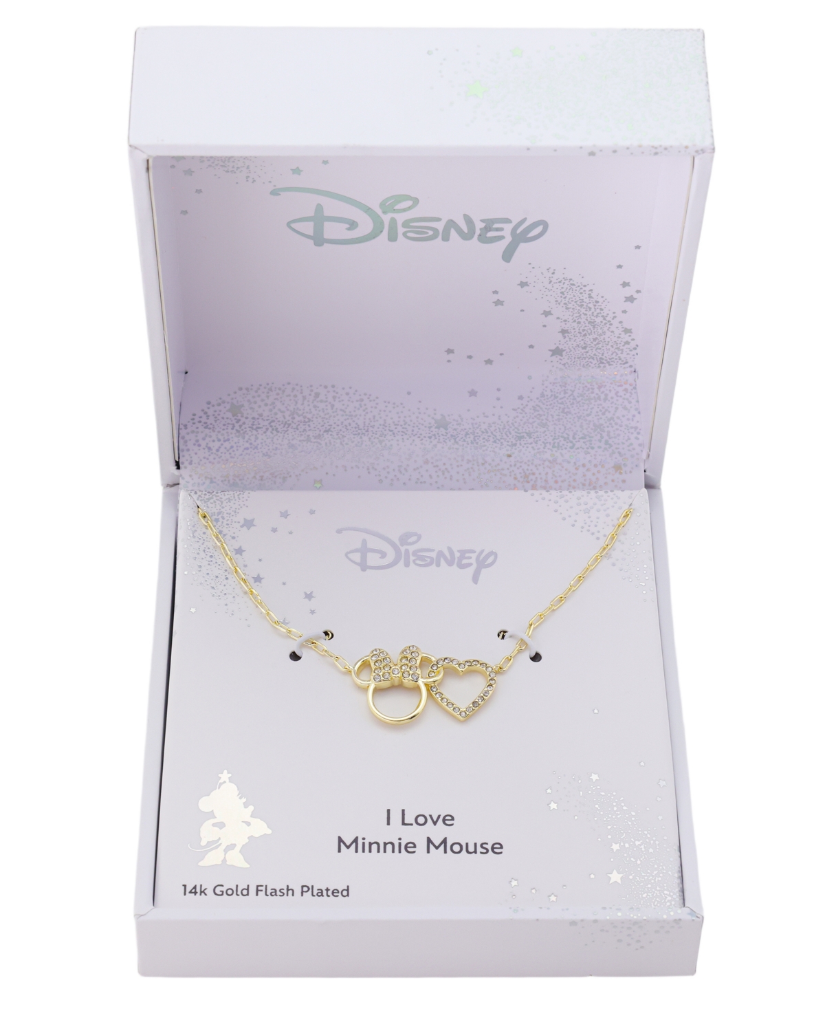 Disney Minnie Mouse Crystal Open Heart and Minnie Pendant Necklace