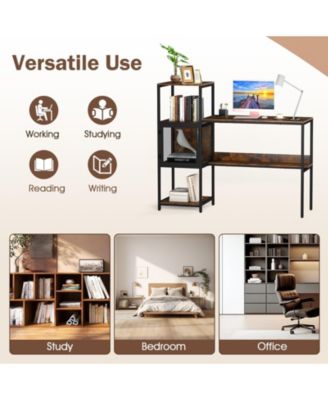 Computer Desk with Bookshelf, Storage Cabinet and Shelves, Home Office Workstation