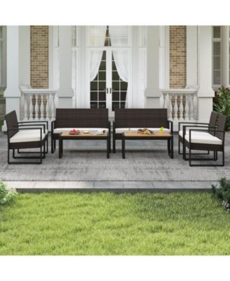 8 Pieces Patio Furniture Set PE Rattan Porch Chairs w/ Loveseat & Coffee Table