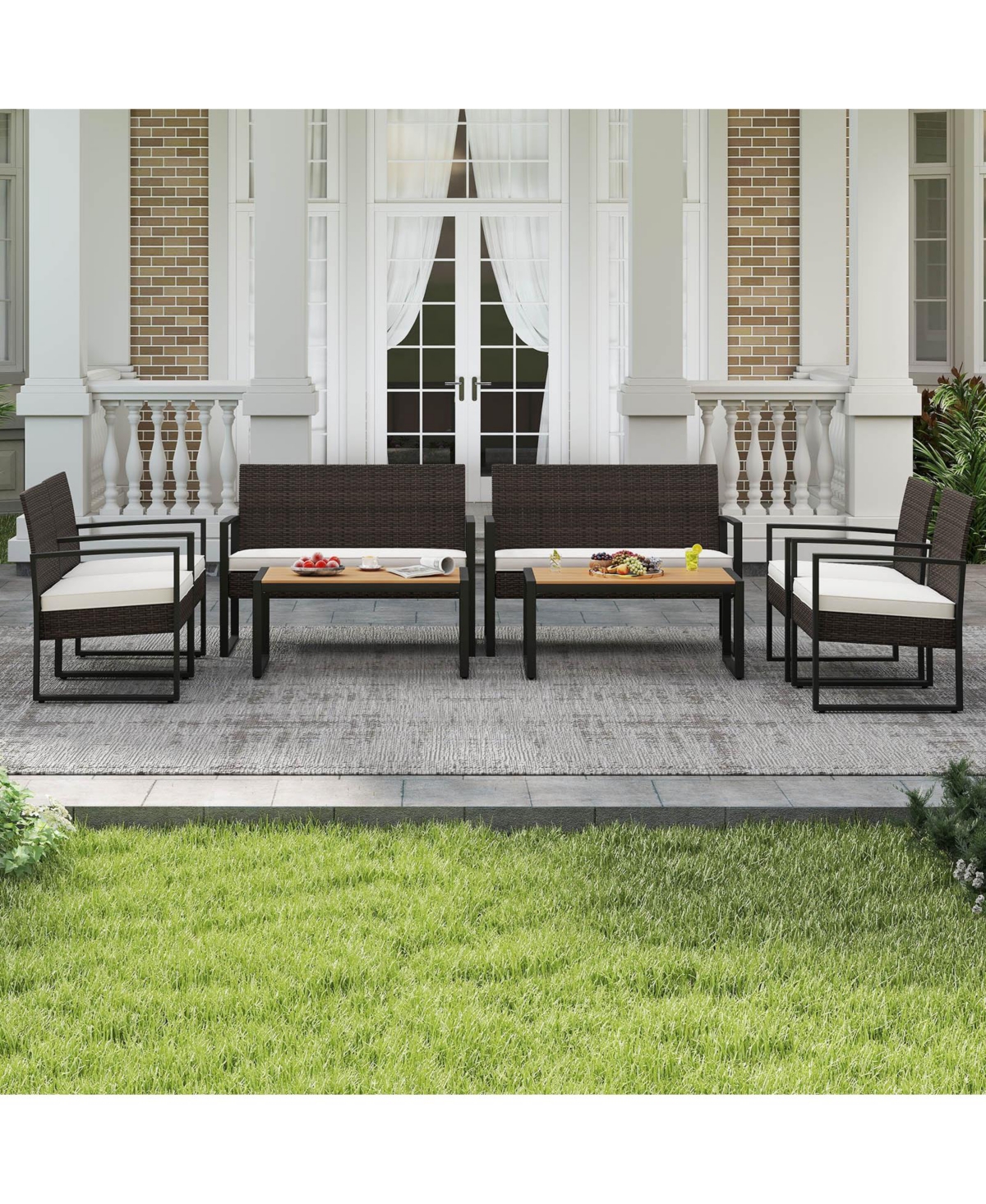 Gymax Pieces Patio Furniture Set Pe Rattan Porch Chairs w/ Loveseat & Coffee Table