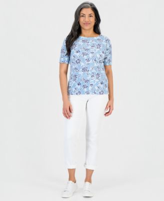 Petite Floral Knit Elbow-Sleeve Top