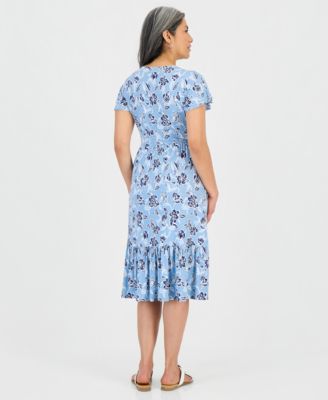 Petite Printed Knit V-Neck Midi Dress