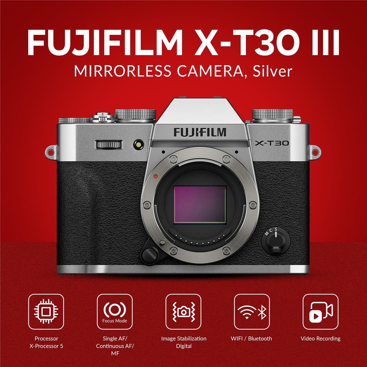 gaomon Fujifilm X T30 Iii Silver Camera with Np W126 Battery, Smart Charger & 128GB Card
