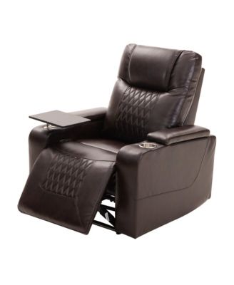 Power Motion Recliner with USB Charging Port and Hidden Arm Storage 2 Convenient Cup Holders Design and 360° Swivel Tray