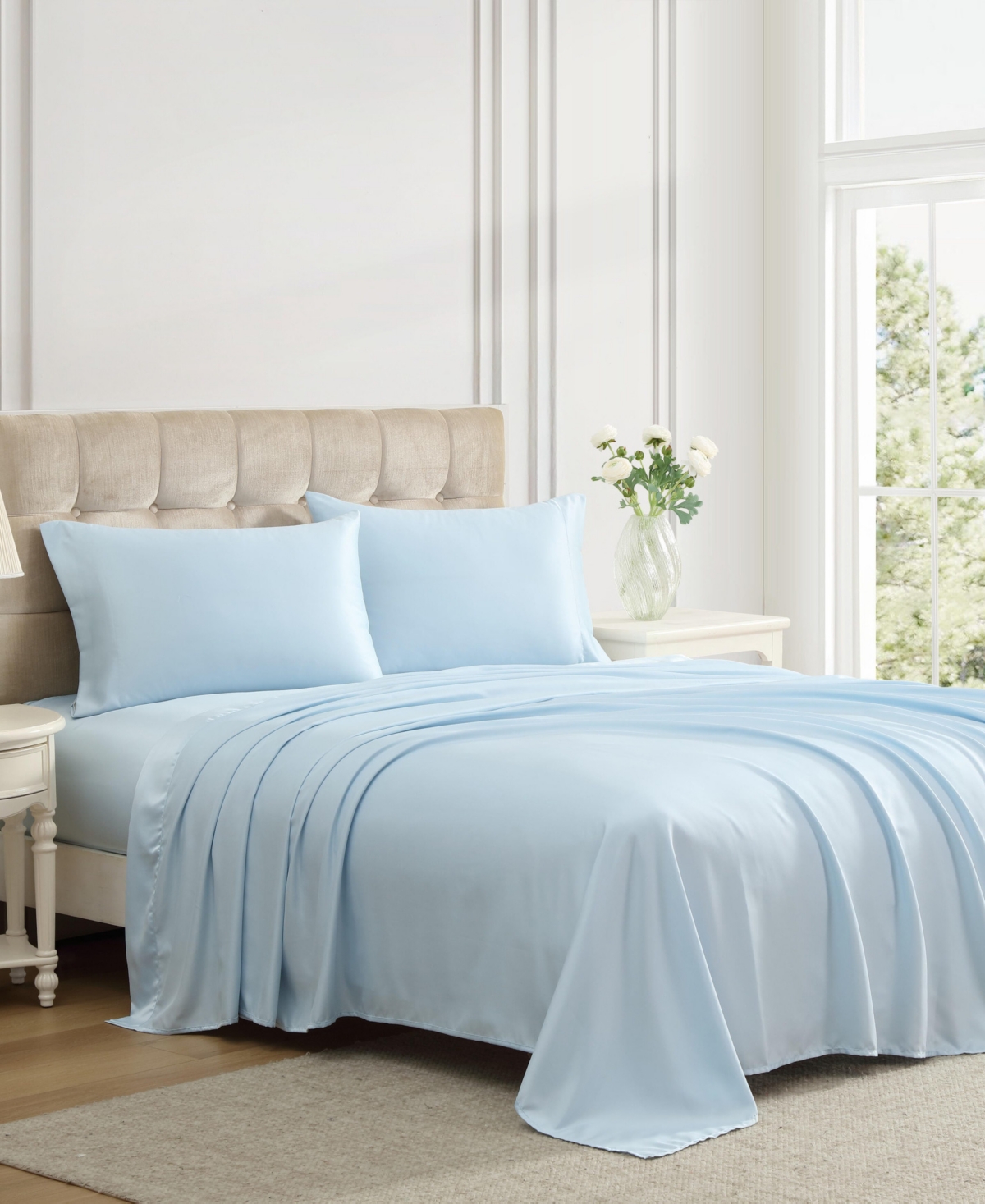 Laura Ashley Solid Satin Bliss -Pc. Sheet Set