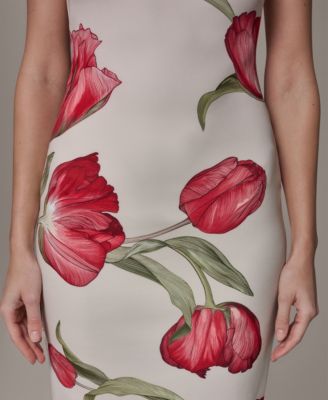 Petite Square-Neck Printed Sheath Dress